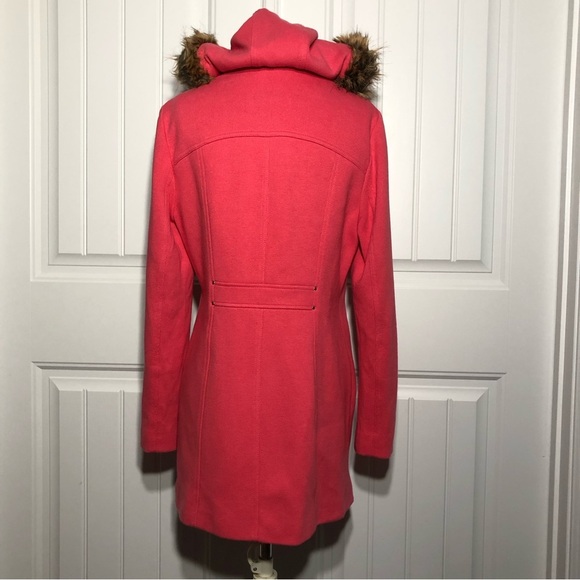 INC Long Full Zipper Lined Removable Hoodie With Fur Coral Pink Pockets Jacket M - Picture 9 of 13